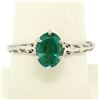 Image 5 : 14k White Gold 1.38 ctw Prong Set Oval Cut Emerald Filigree Solitaire Ring