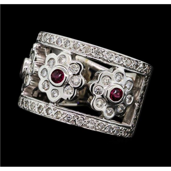 0.95 ctw Diamond and Ruby Band - 14KT White Gold