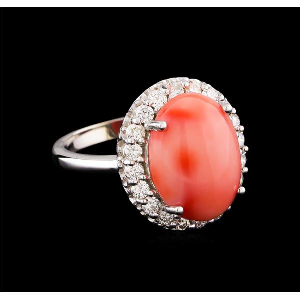 6.50 ctw Pink Coral and Diamond Ring - 14KT White Gold