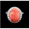 Image 2 : 6.50 ctw Pink Coral and Diamond Ring - 14KT White Gold