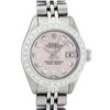 Image 1 : Rolex Ladies Stainless Steel Pink Diamond 18K Gold Bezel Datejust Wristwatch