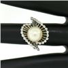 Image 1 : Vintage 14K White Gold 8.5mm Pearl Bezel Diamond 2 Wave Bypass Cocktail Ring