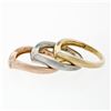 Image 7 : 14K Tri Color Gold Burnish Diamond Polished & Sandblast 3 Stackable V Band Rings