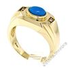 Image 3 : Men's 14kt Yellow Gold Oval Cabochon Turquoise Solitaire and Diamond Ring