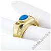 Image 4 : Men's 14kt Yellow Gold Oval Cabochon Turquoise Solitaire and Diamond Ring