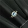 Image 3 : Antique Art Deco 18kt White Gold Round Aquamarine Solitaire Floral Filigree Ring