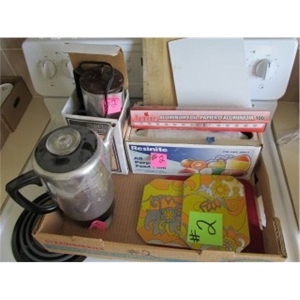 2 ELECTRIC COFFEE PERCOLATORS, PLASTIC WRAP FOIL WRAP
