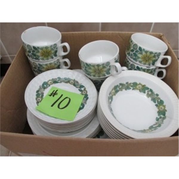 SET OF GREEN LEAF PATTERN DISHES  (PONTESA IRONSTONE)