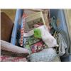 Image 1 : LAUNDRY BASKET OF TEA TOWELS, PLACE MATS, DISH RAGS, CHEESE CLOTH, FLOUR SACK TEA TOWELS