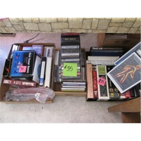 ASSORTMENT MUSIC CASSETTES, CDS, VHS MOVIES