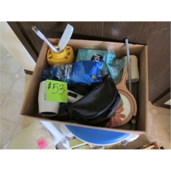 FIRST AID ITEMS, BATHROOM SCALE, BATH STOOL & TUB HANDLE BAR