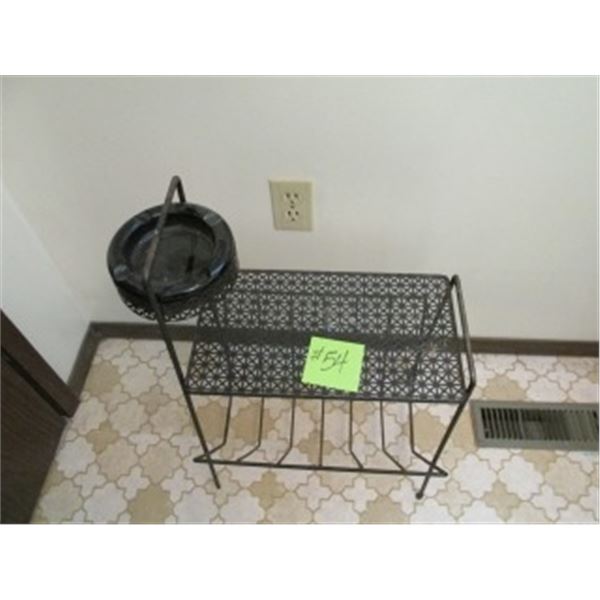 VINTAGE BLACK METAL MAGAZINE TABLE WITH ASHTRAY