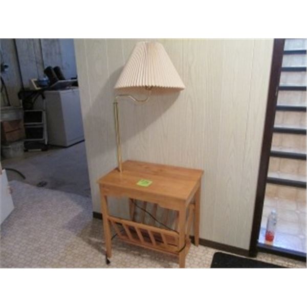 HANDMADE END TABLE WITH BUILT IN LAMP