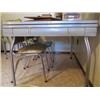 Image 1 : 4 MATCHING CHROME & VINYL CHAIRS, GREY ARBORITE TABLE WITH CHROME LEGS & HIDDEN LEAF,