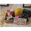 Image 1 : FLASHLIGHT, FISHING LINE, GOLF BALLS, CUPBOARD HARDWARE, ROPE, 3 HATS,