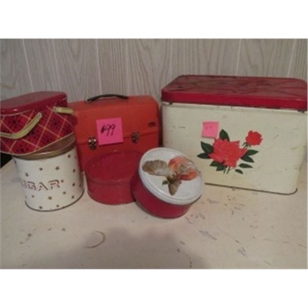 METAL TINS, METAL BREADBOX, METAL CANNISTER, PLASTIC LUNCH BOX