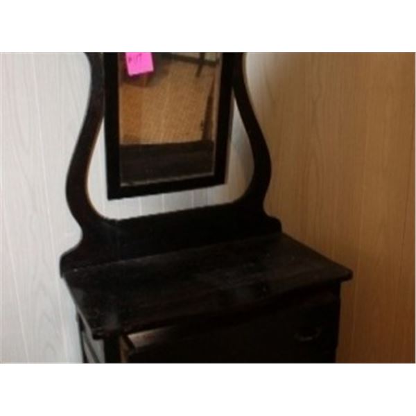 ANTIQUE BLACK DRESSER WITH MIRROR