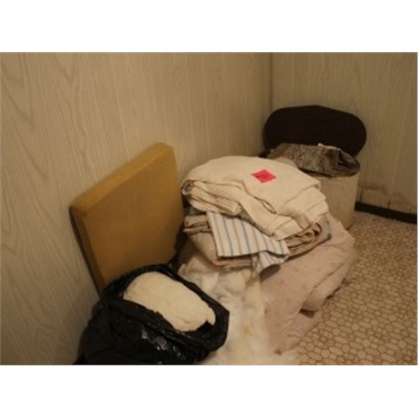 LARGE QUANTITY OF BLANKETS, QUILTS  HAMPER