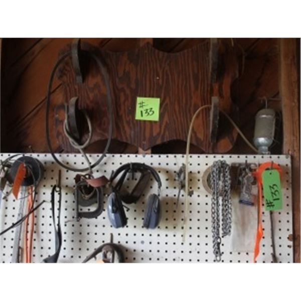 MISC ON PEG BOARD, CHAIN, C-CLAMP