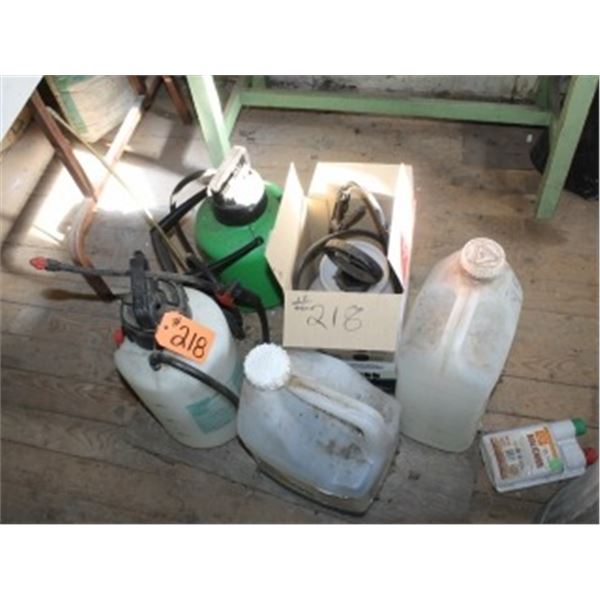 MISC CHEMICALS, 2 SPRAYERS, CUTTING TORCH HOSE, CANVAS, SEAT COVERS, GARBAGE CAN