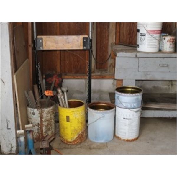 4 PAILS  OF MISC STEEL & MISC ON THE WALL