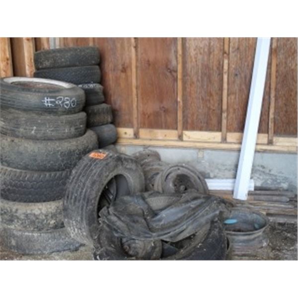 PILE OF MISC TIRES & RIMS