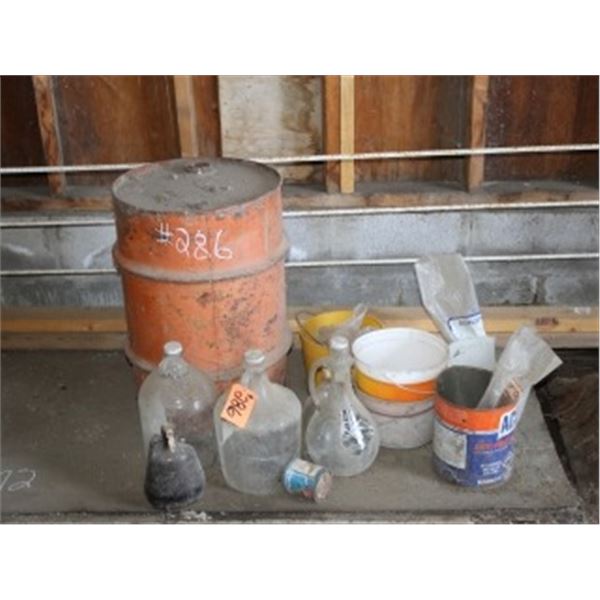 VARIOUS BOTTLES, SMALL BARRELS