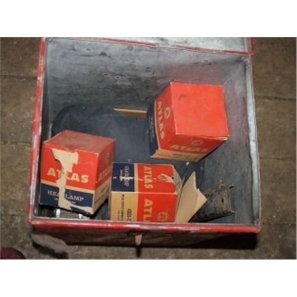 2 STEEL BOXES, REGULATORS, LAMPS, MISC