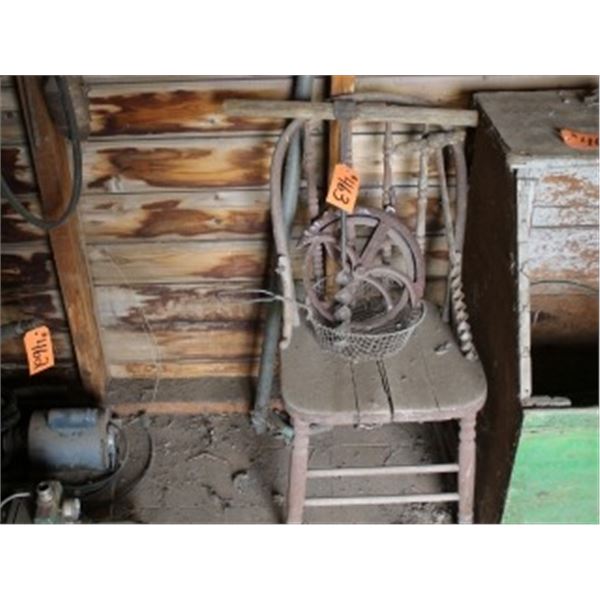 OLD CHAIR, WELL PULLEY, ETC