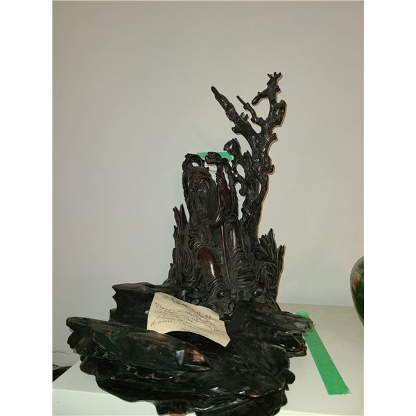 Antique Chinese Carving of Shepherd with flock cat a