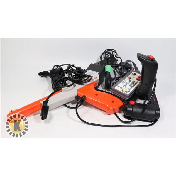 BOX OF NINTENDO CONTROLLERS, POWER CABLE,