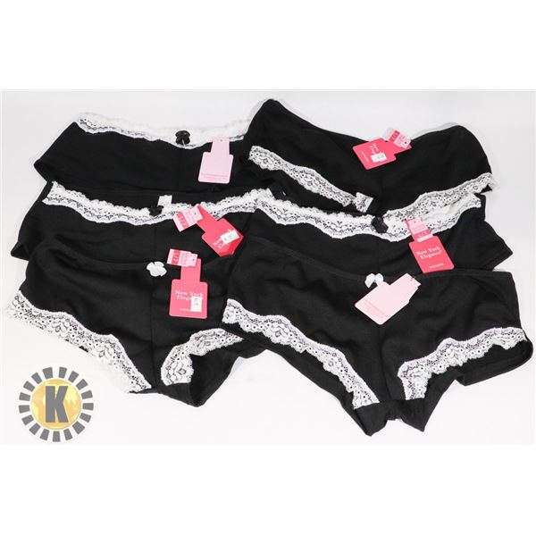 7 BLACK WITH LACE TRIM PANTIES. LARGE SIZE