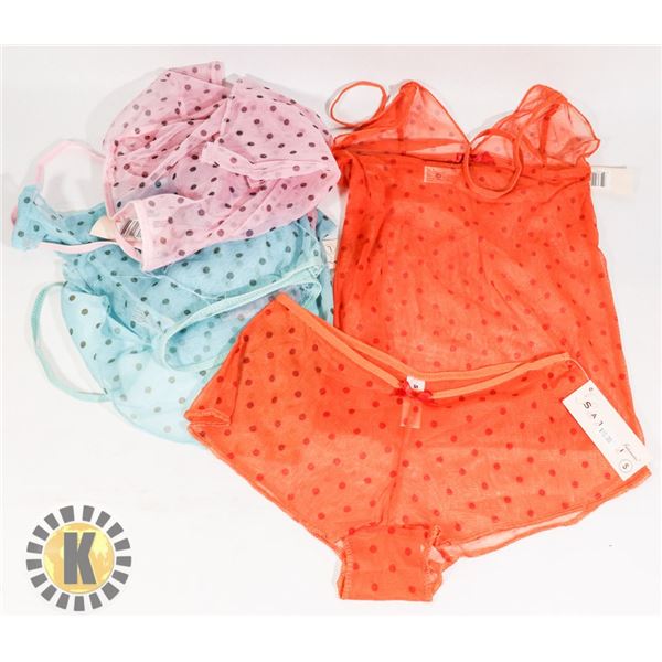 3 CAMI/ BOY SHORTS SLEEP SET. POLKA DOT SHEER