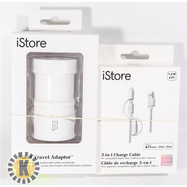 3 IN 1 CHARGE CABLE SOLD WITH WORLD TRAVEL ADAPTOR