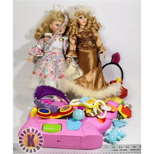 ESTATE BOX OF 2  DOLLS AND OTHER TOYS