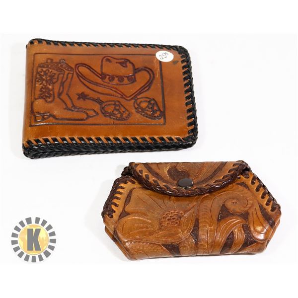 BROWN VINTAGE WALLET AND SMALL PURSE