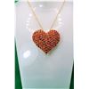 Image 1 : 2) GOLD TONE AND ORANGE/RED CRYSTAL HEART