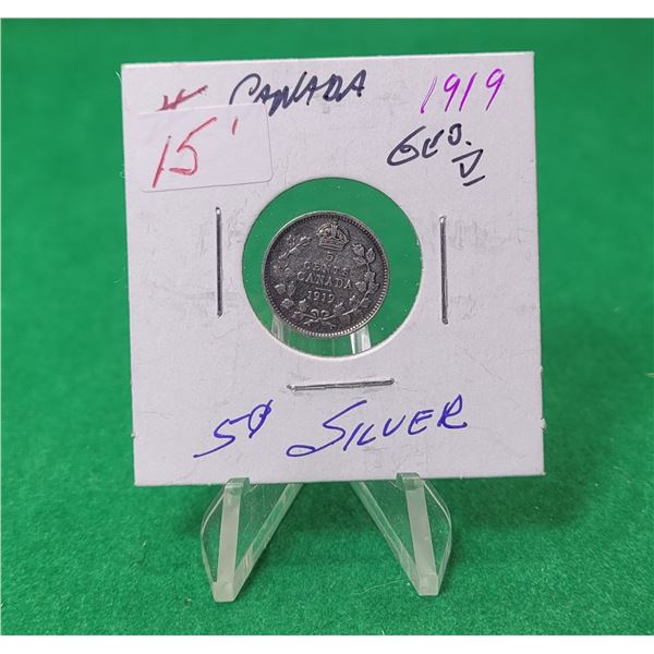 4)  CANADIAN 1919 SILVER 5 CENT COIN