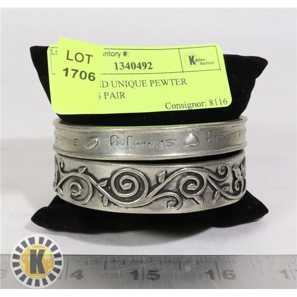 ENGRAVED UNIQUE PEWTER BANGLES PAIR