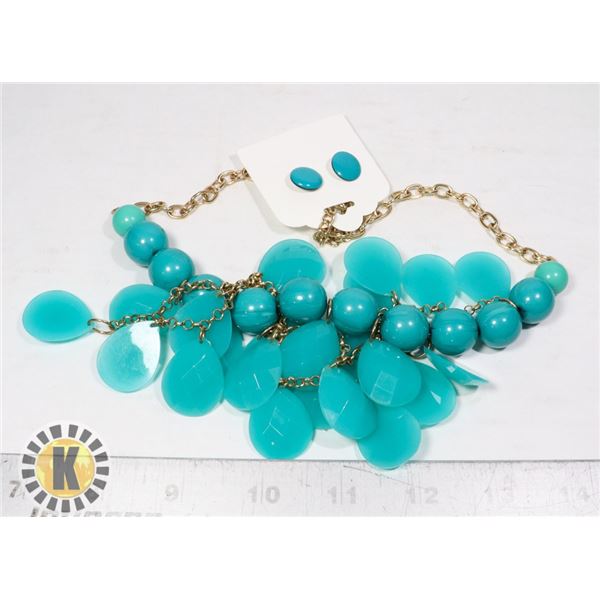 LARGE TURQUOISE FASHION NECKLACE AND EARRING SET