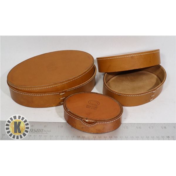 3 BROWN OVAL-SHAPED STORAGE BOXES