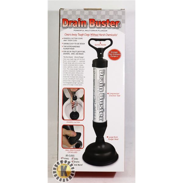 NEW DRAIN BUSTER POWER MULTI-DRAIN PLUNGER