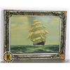 Image 1 : VTG FRAMED PICTURE- SAILING SHIP; 12" BY 14"