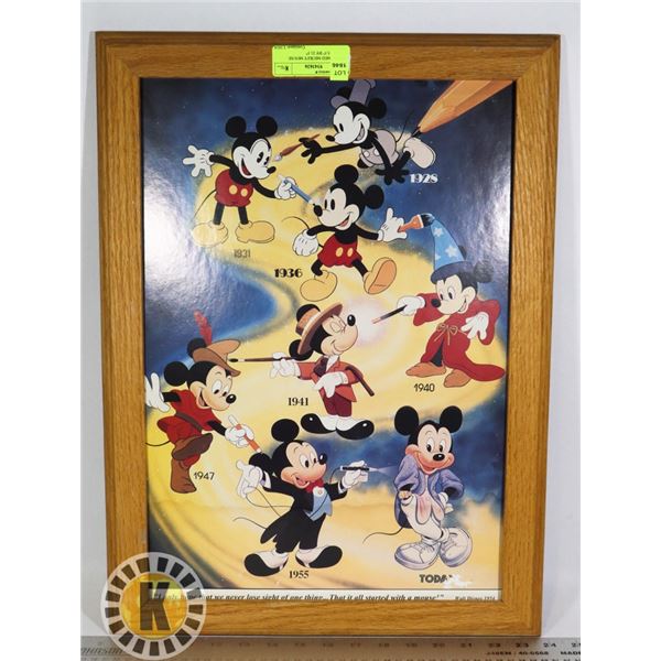 VTG FRAMED MICKEY MOUSE POSTER 15.5" BY 21.5"