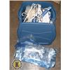 Image 1 : SMALL TOTE FULL OF HANGERS AND A FEW PLASTIC BAGS
