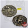 Image 1 : Hesston Buckles (2): NFR Hesston Belt Buckle 1979; NFR Hesston Belt Buckle 1982 "All Around Cowboy"