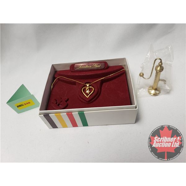 Combo: Hudson's Bay  Jonathan Hart  Necklace (Heart/Pearl) &  Doll House Pump Vintage Mini Figurine