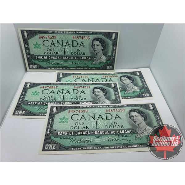 Canada $1 Bills 1967 CONSECUTIVE (4) : Beattie/Rasminsky GP4874535-36-37-38