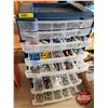 Image 2 : Rubbermaid Table Top Bolt Bins w/Contents! (Incl: Nuts, Bolts, Screws, Fuses, Antique Wood Wheels, e