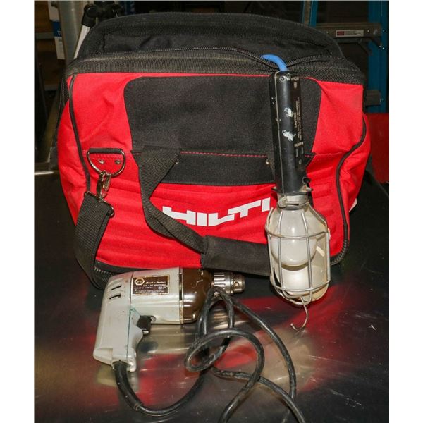 HILTI TOOL BAG WITH TROUBLE LIGHT AND DRILL